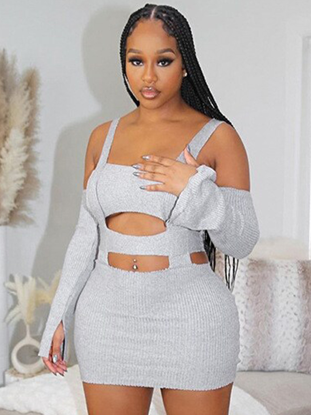 StyleCast Grey Shoulder Straps Bodycon Dress