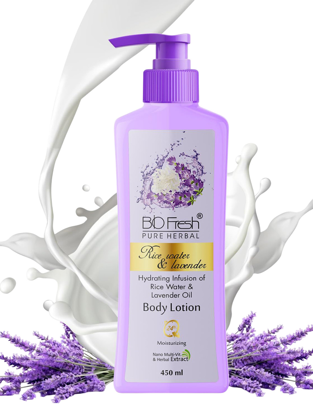 BIOFRESH Rice Water & Lavender Oil Non-Sticky Body Lotion - 450 ml