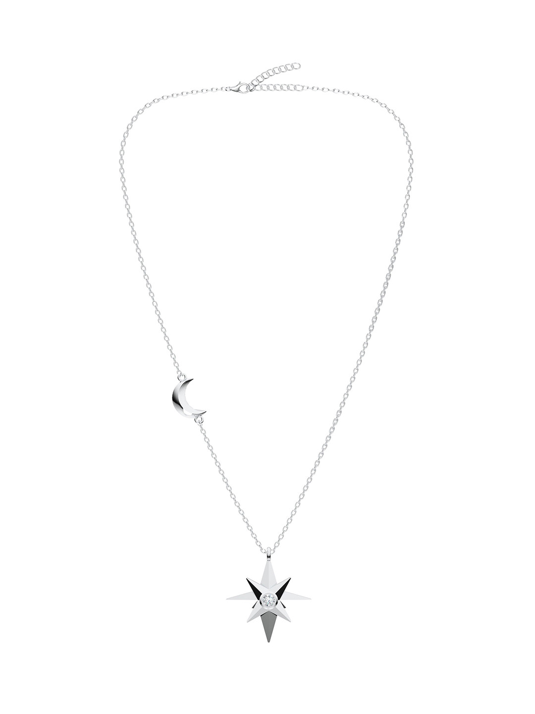Kicky And Perky 925 Sterling Silver Rhodium-Plated Artificial Stones Pendant with Chain