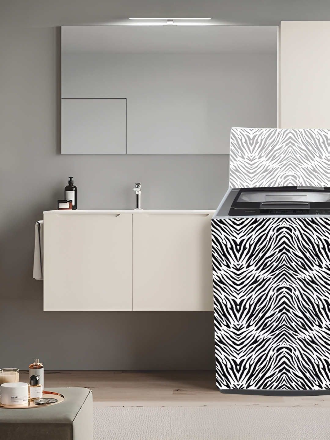 MOGNE FAB White & Black Printed Top Load WashingMachineCover