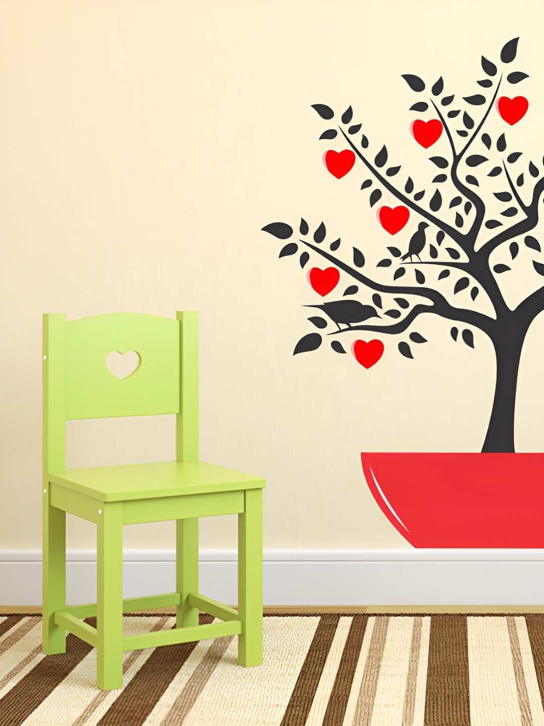 LANSTICK Black & Red Tree With birds Self-Adhesive WallStickers