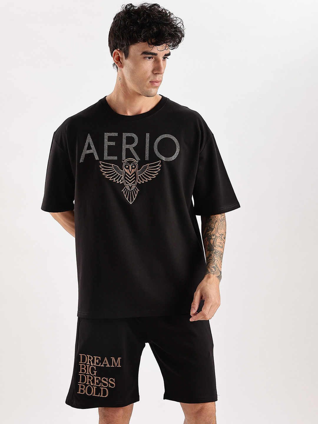 Aerio Men Oversized Embroidery Artwork Co-Ord Set