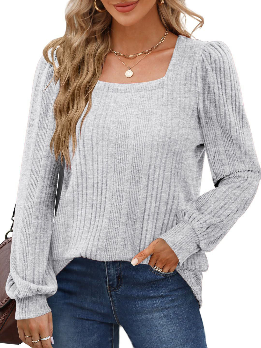 StyleCast Women Cuffed Sleeves Square Neck Top