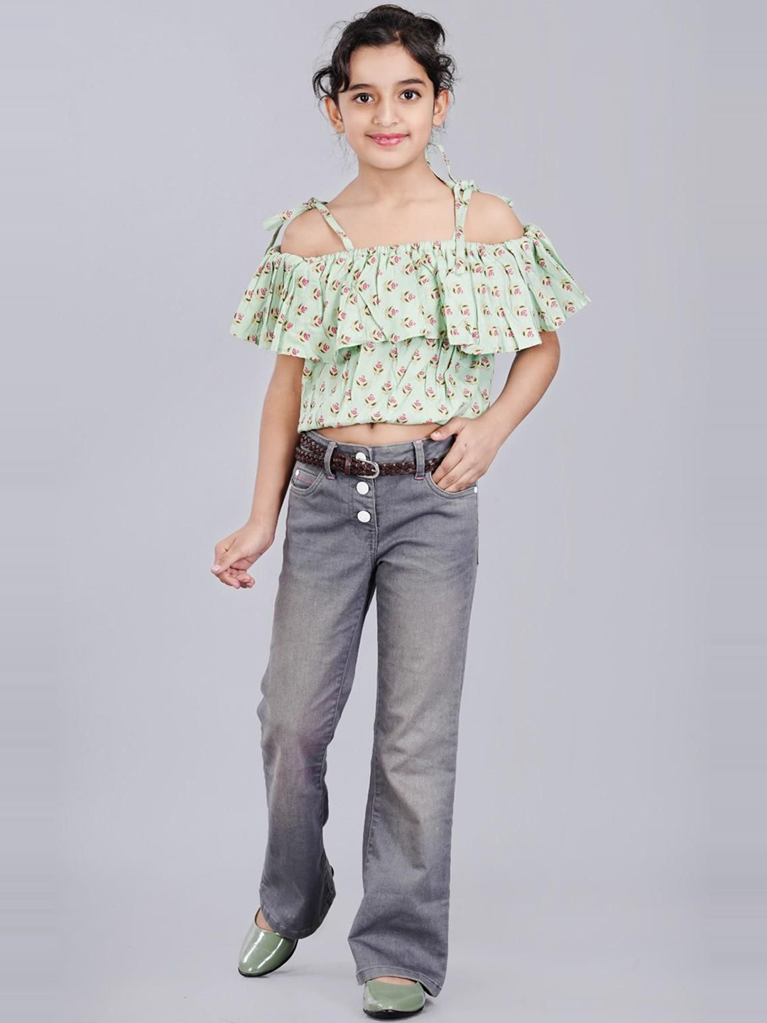 DMP FASHION Floral Checked Cotton Bardot Crop Top