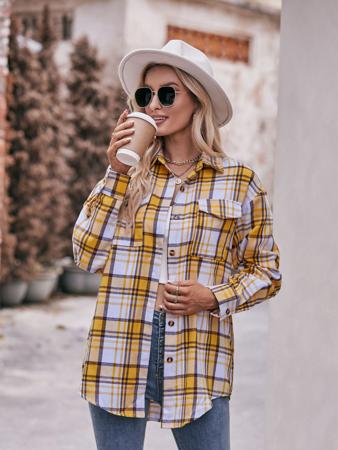 StyleCast Yellow White Tartan Checked Casual Shirt