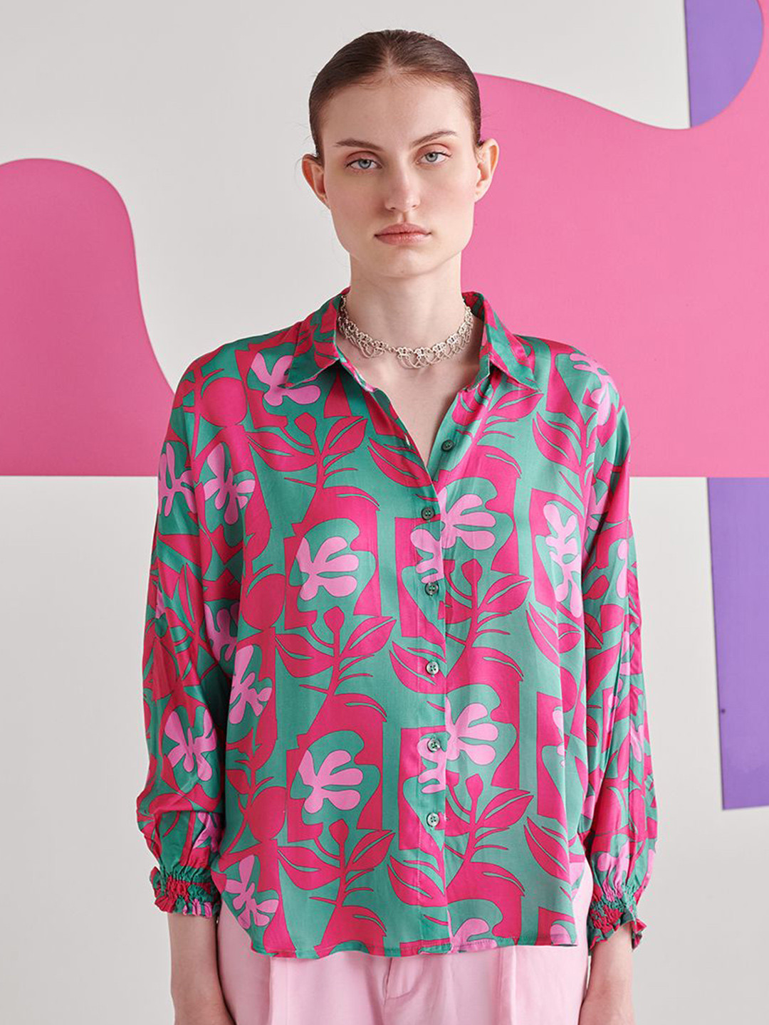 Midsummer Floral Printed Batwing Oversized Shirt
