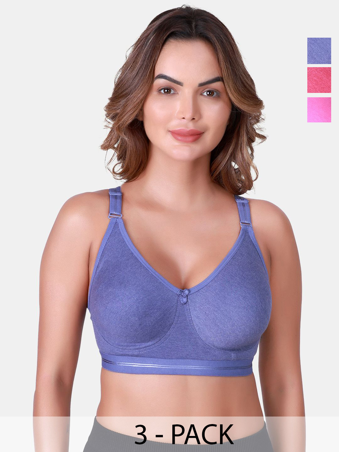 SKDREAMS Cotton Seamless Non Padded Full Coverage Non-Wired Women Pack of 3 T-Shirt Bra