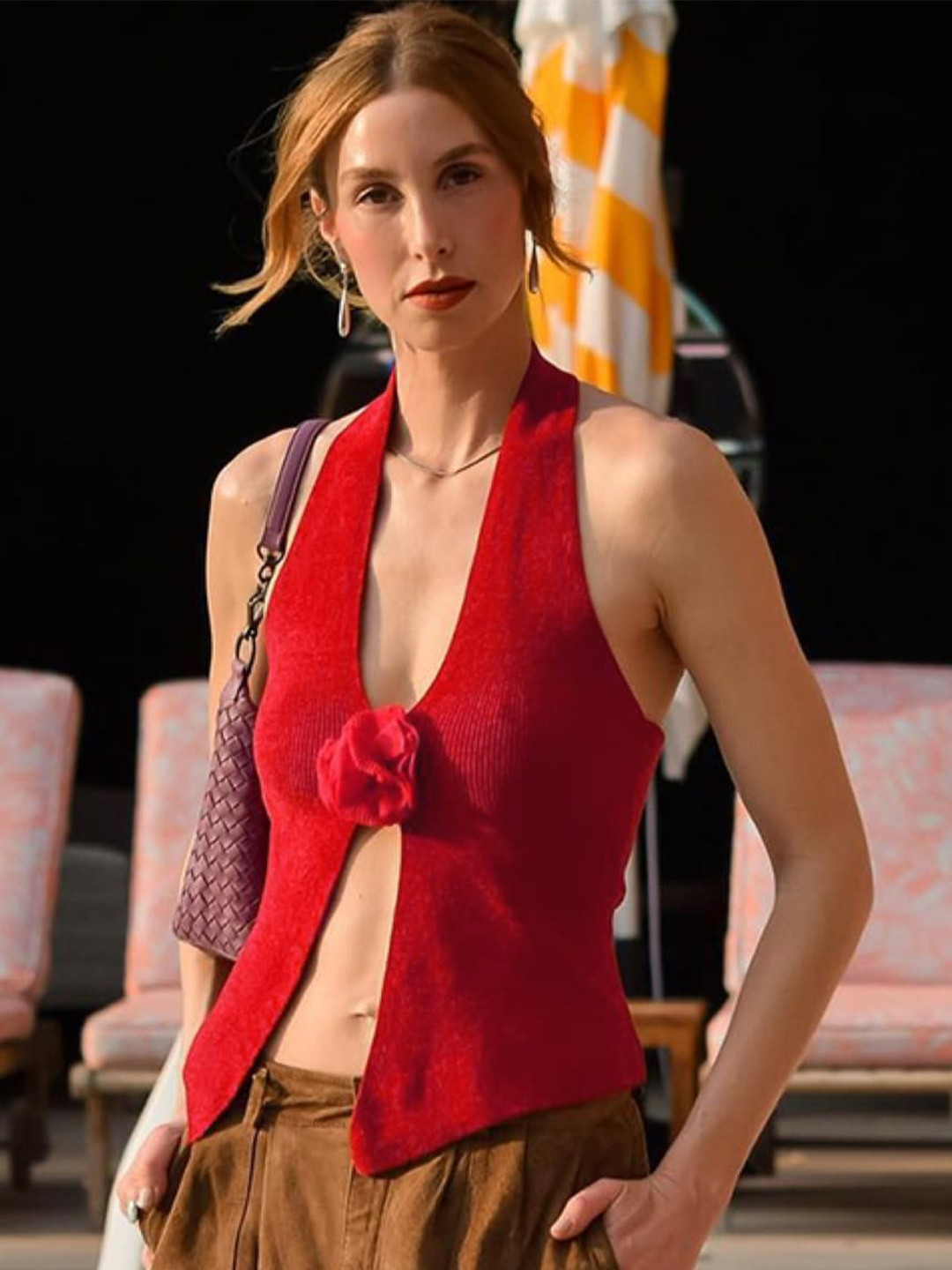 StyleCast Red Sleeveless V-Neck Tank Top