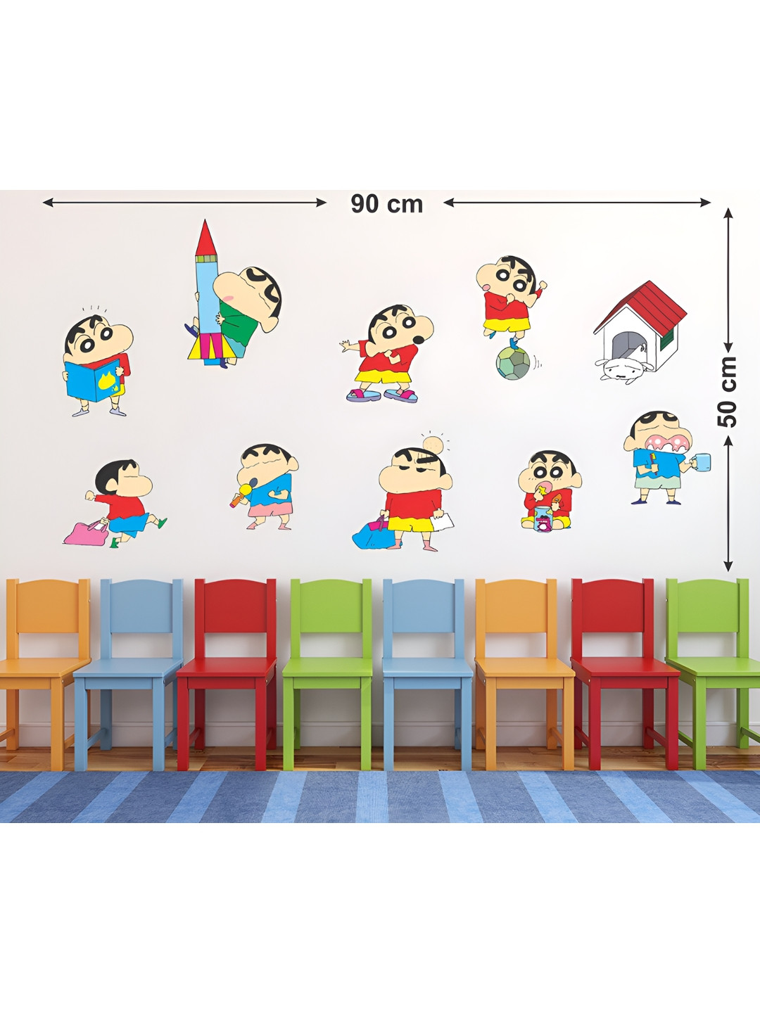 LANSTICK Red & Yellow Shinchan Printed Self-Adhesive WallStickers