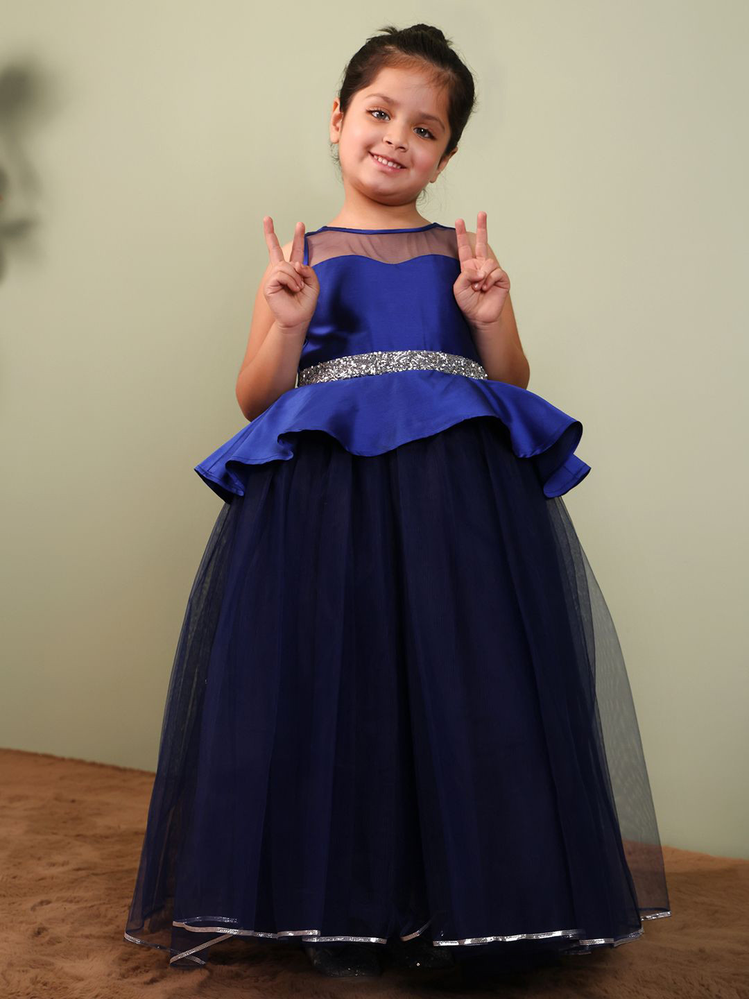 Toy Balloon Girls Net Embellished Detail Sleeveless Peplum Maxi Dress