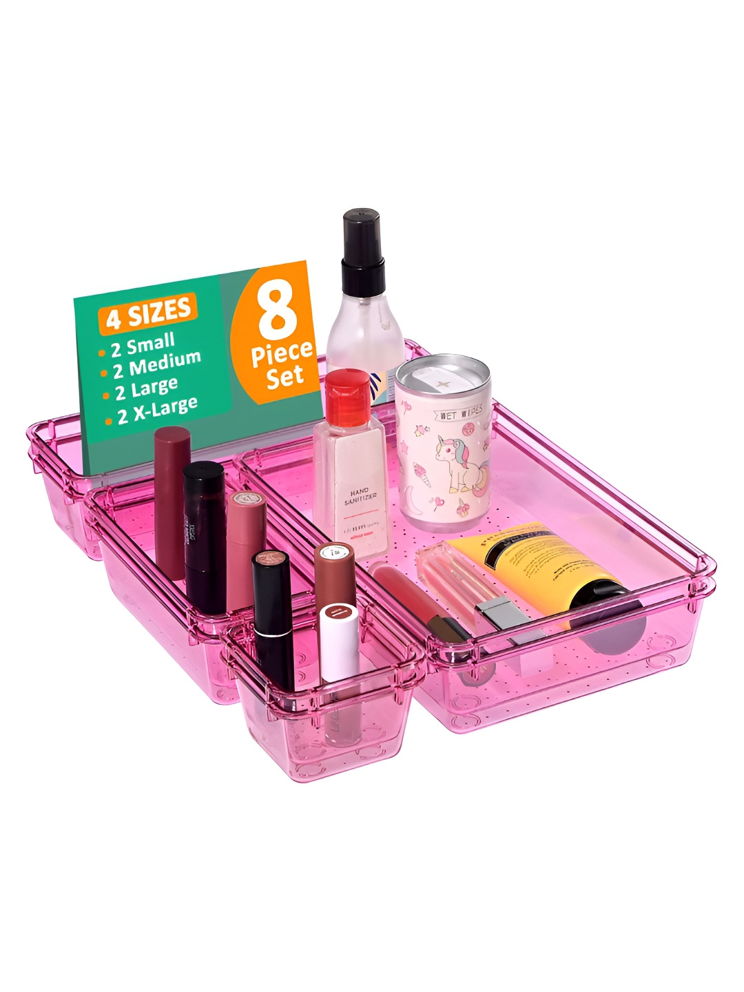Myntra Elegant Homes Pink 8 Pcs Regular Drawer Organiser Tray For Kitchen