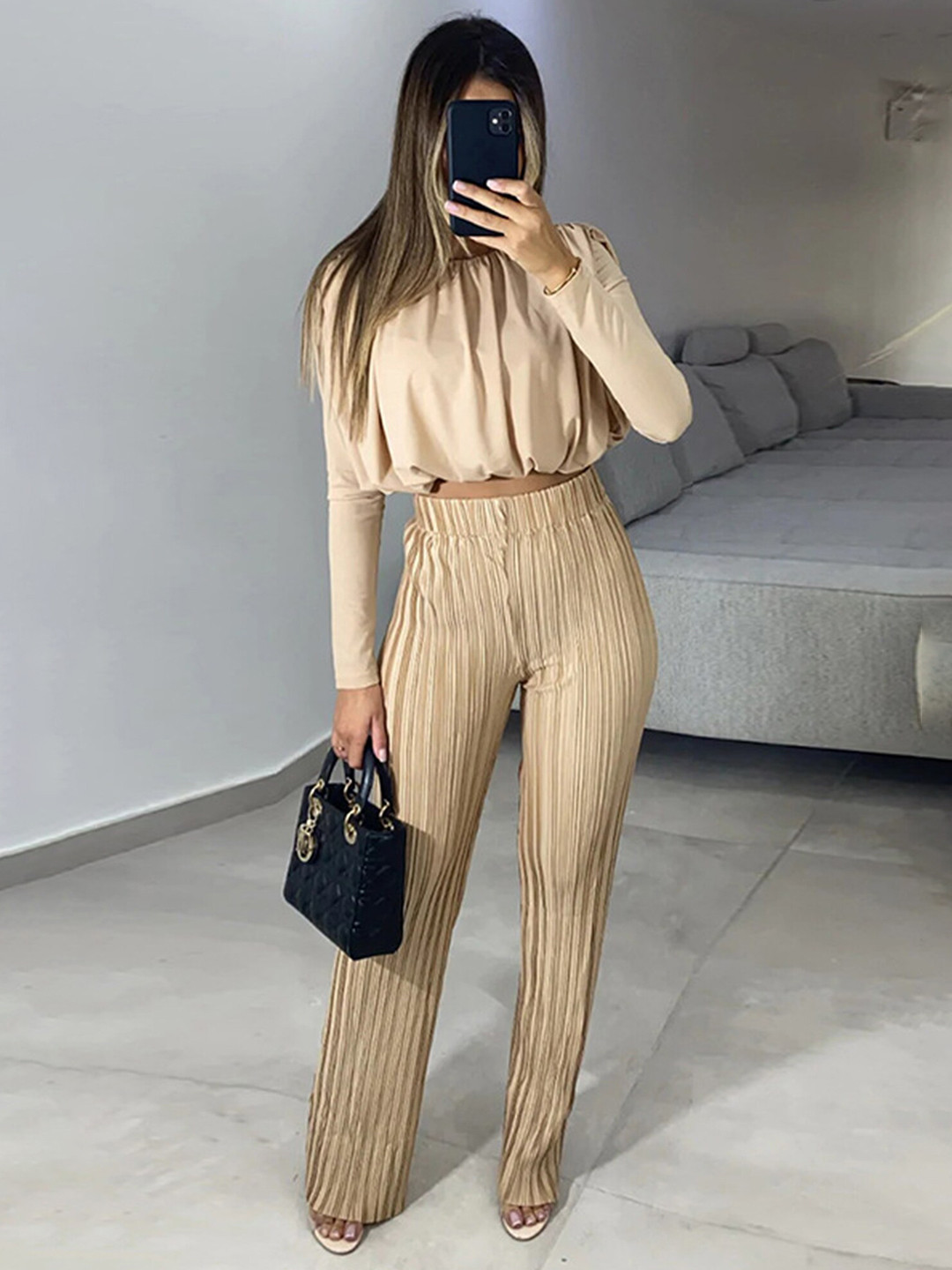 LULU & SKY Pure Cotton Crop Parachute Top With Crinkled Trousers