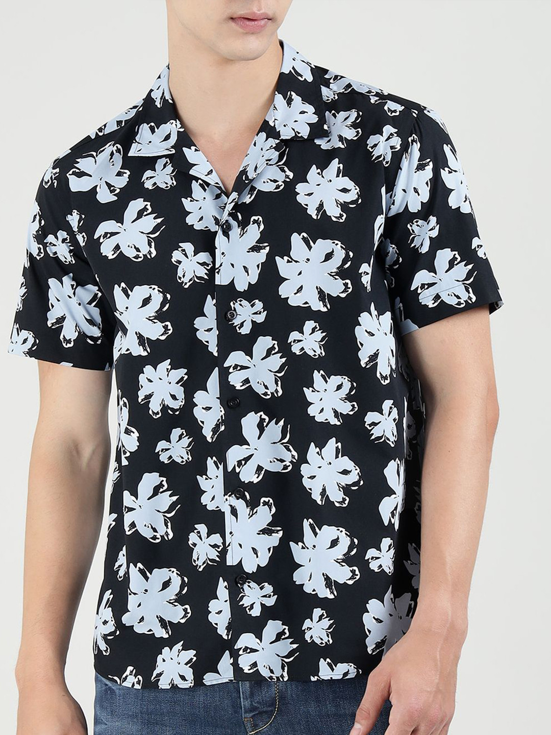Karl Lagerfeld Slim Fit Abstract Printed Cuban Collar Cotton Casual Shirt