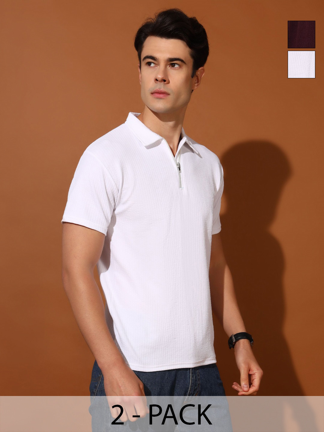 Metronaut Men Pack of 2 Self Design Polo Collar T-shirts