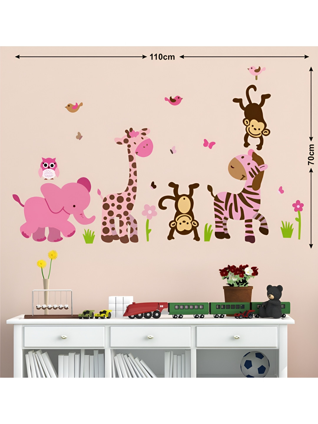 LANSTICK Pink & Brown Cute Animals Printed Self-Adhesive WallStickers