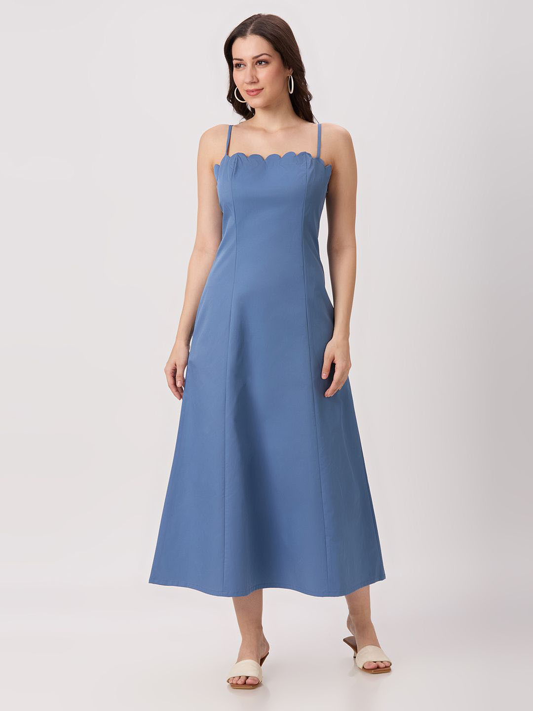 PEACH & PANDA Solid Fit & Flare Midi Dress