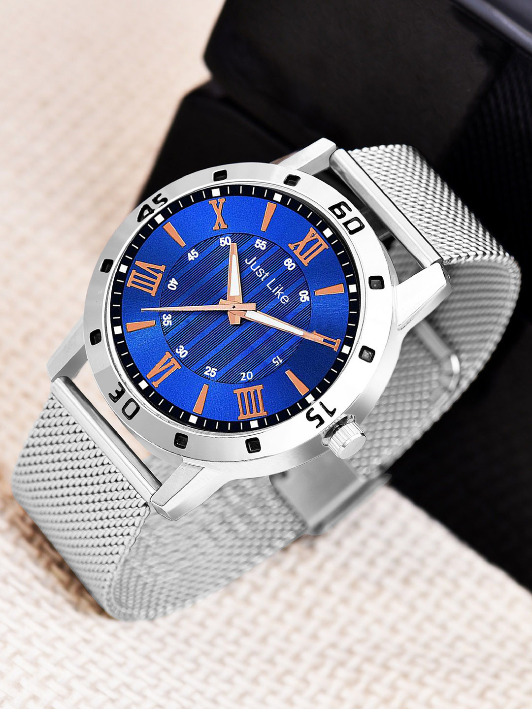 JUST LIKE Men Pack of 2 Dial & Stainless Steel Analogue Watch 451 All Sefar Black & Blue