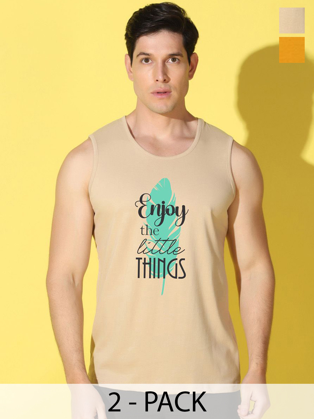 WOOSTRO Pack Of 2 Printed Knitted Gym Vest - VWS26(ENJOY RUST)(MORE MUSTARD)