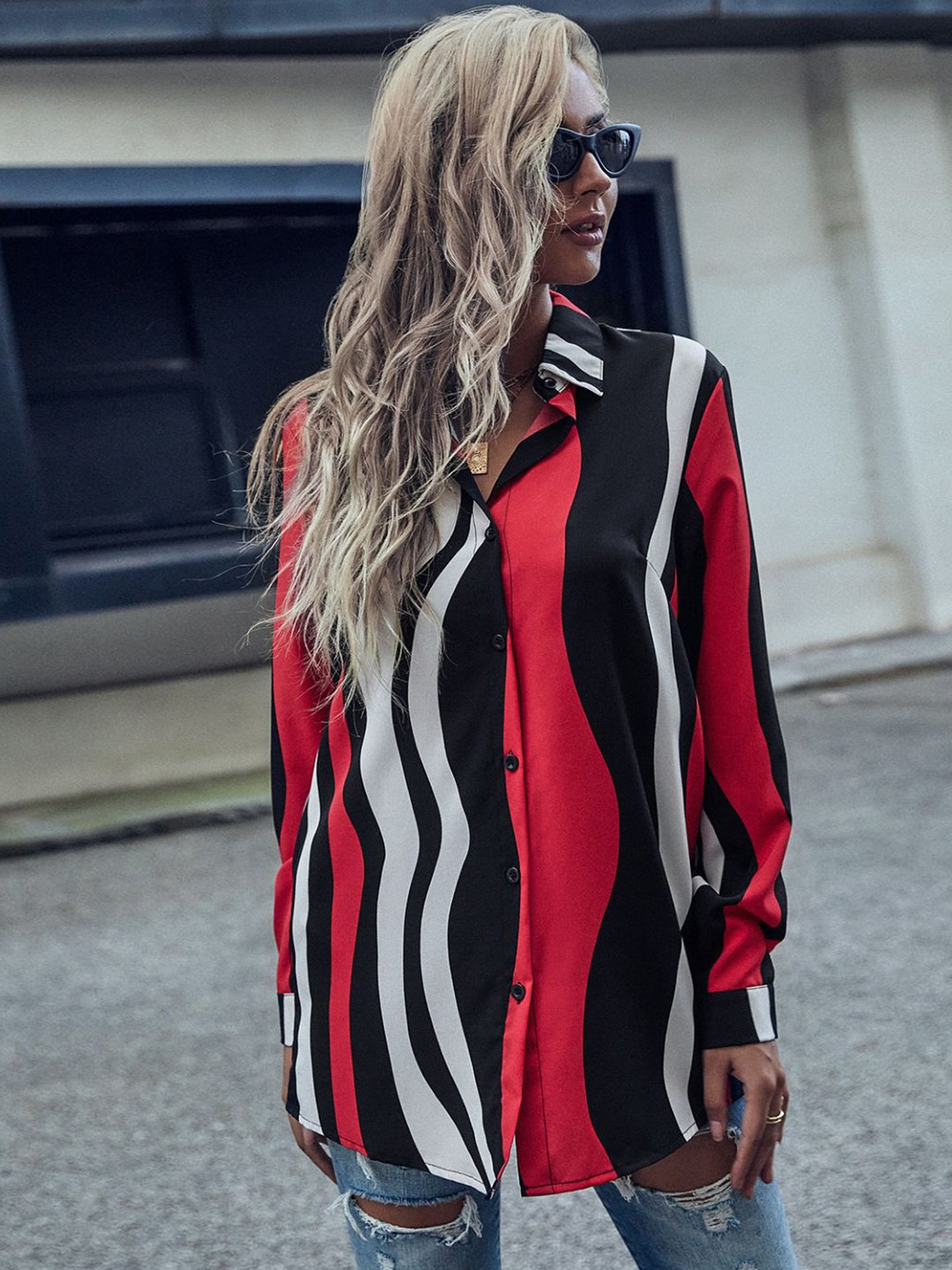 StyleCast Striped Shirt Collar Shirt Style Top