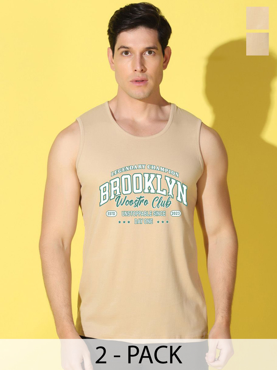 WOOSTRO 2-Pc Printed Odour-Free Cotton Innerwear Vests VWS26(BKLN RUST)(98 RUST)