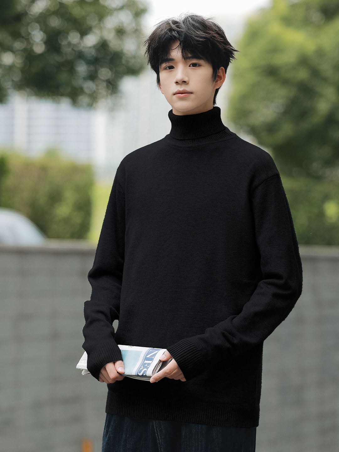 StyleCast x Revolte Men Turtle Neck Speckled Longline Pullover Sweater