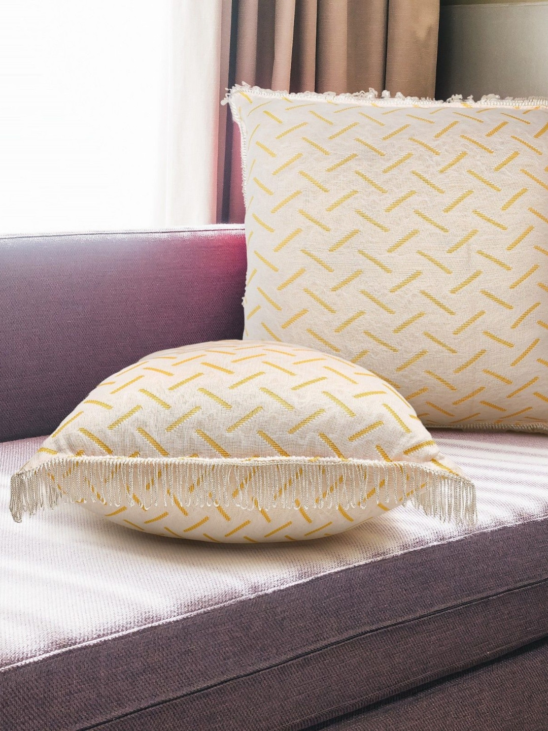 SH Creation and Handlooms Printed Yellow Square Cushions