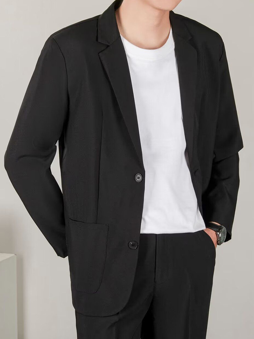 StyleCast Black Notched Lapel Single Breasted Formal Blazer