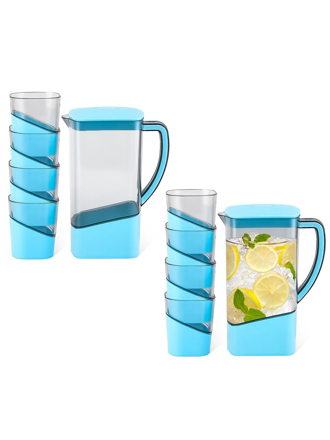 Kuber Industries Blue 10 Pieces Refrigerator Safe Water Jugs With 8 Glasses-1.5 L