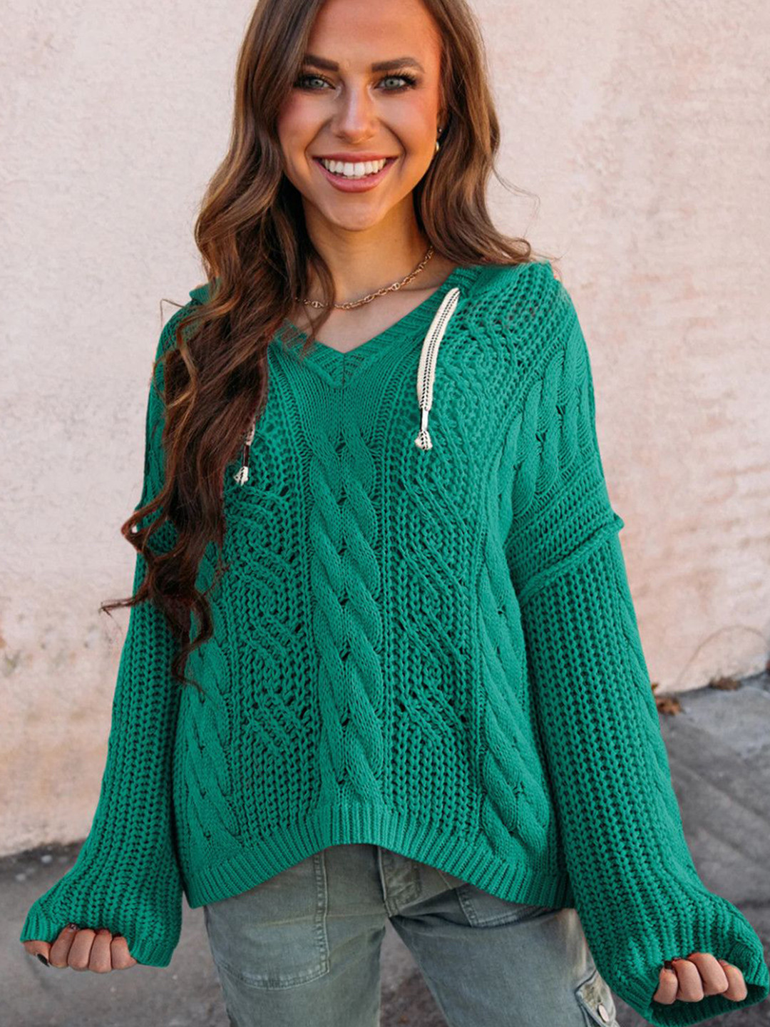 StyleCast Women Cable Knit Hooded Pullover Sweaters