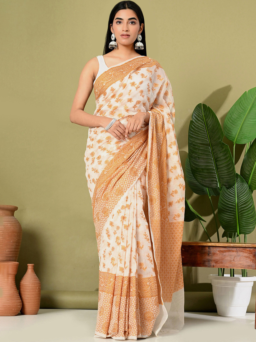 THE WEAVERS SHOP BY RAAVI Zari Pure Cotton Ready to Wear Saree