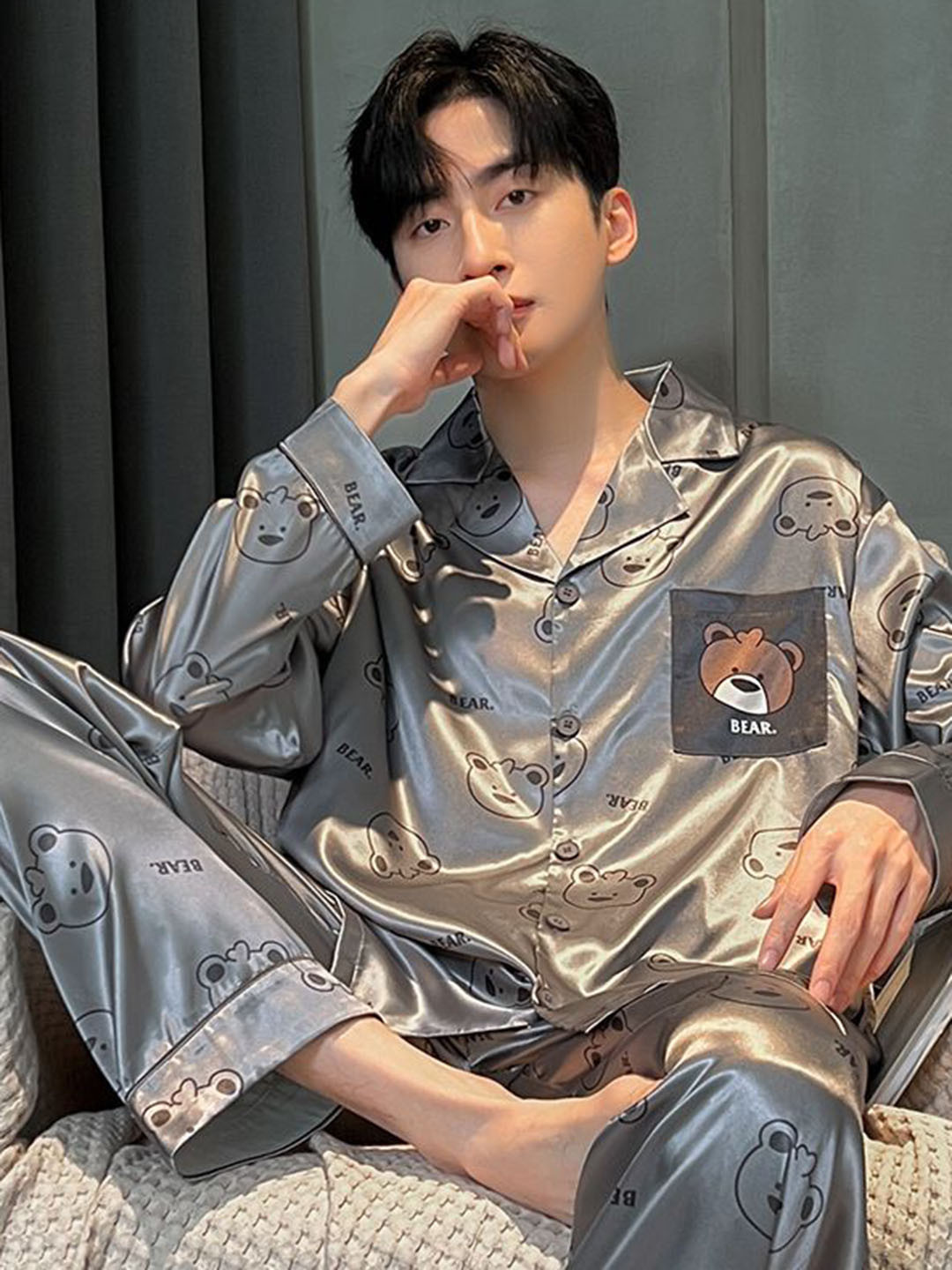 StyleCast Grey Printed Cuban Collar Shirt With Trousers