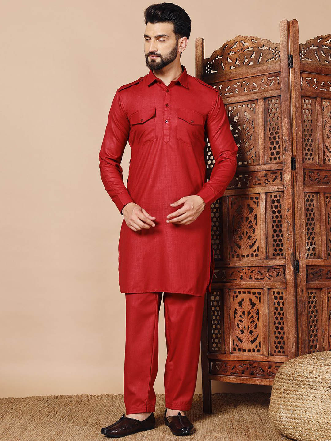 Shiv Leela Shirt Collar Straight Kurta With Pyjamas