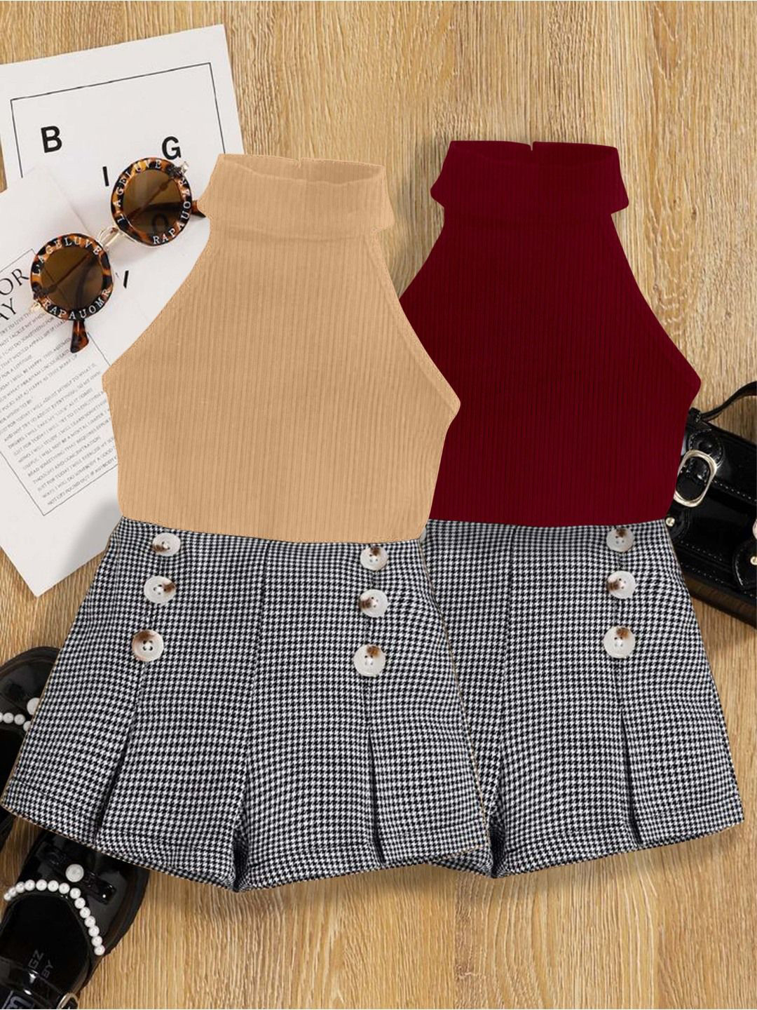 DEL LUNA Girl Pack Of 2 Solid Casual Top And Skirt Mini Dress