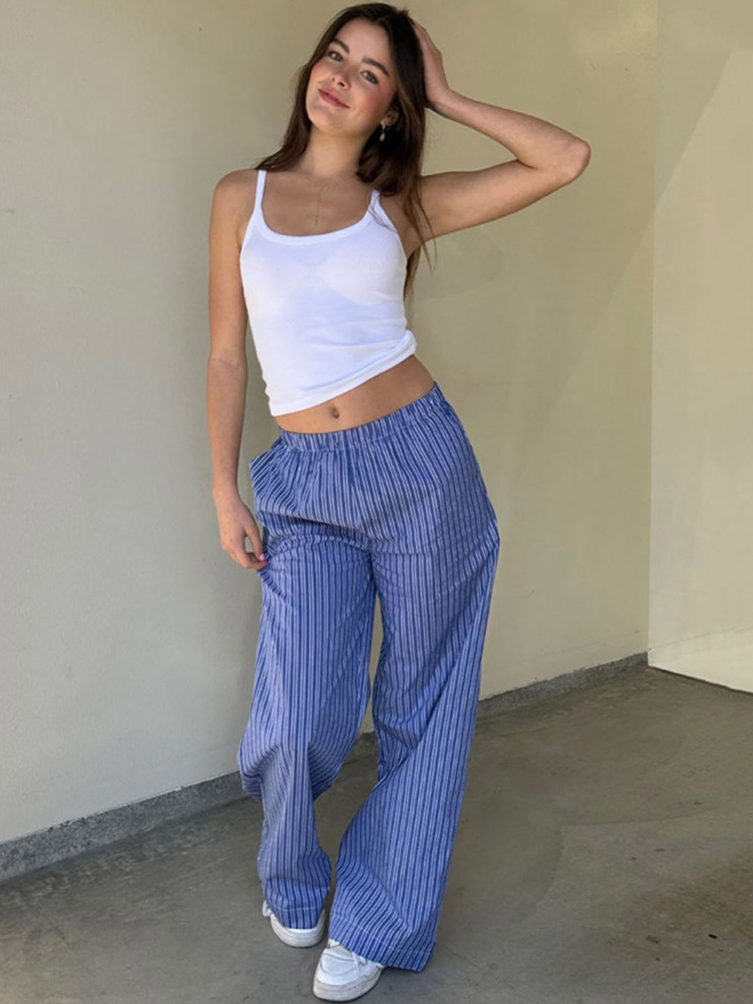 LULU & SKY Women Striped Straight Fit Baggy Trousers
