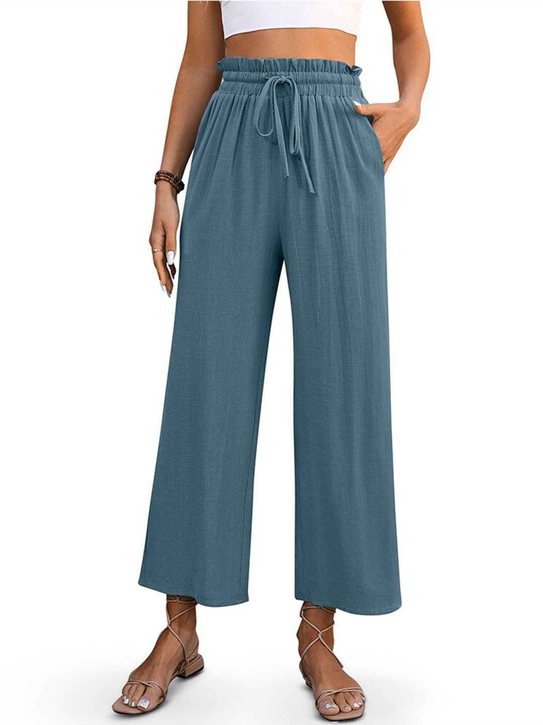 StyleCast Blue Mid-Rise Cotton Straight Palazzos