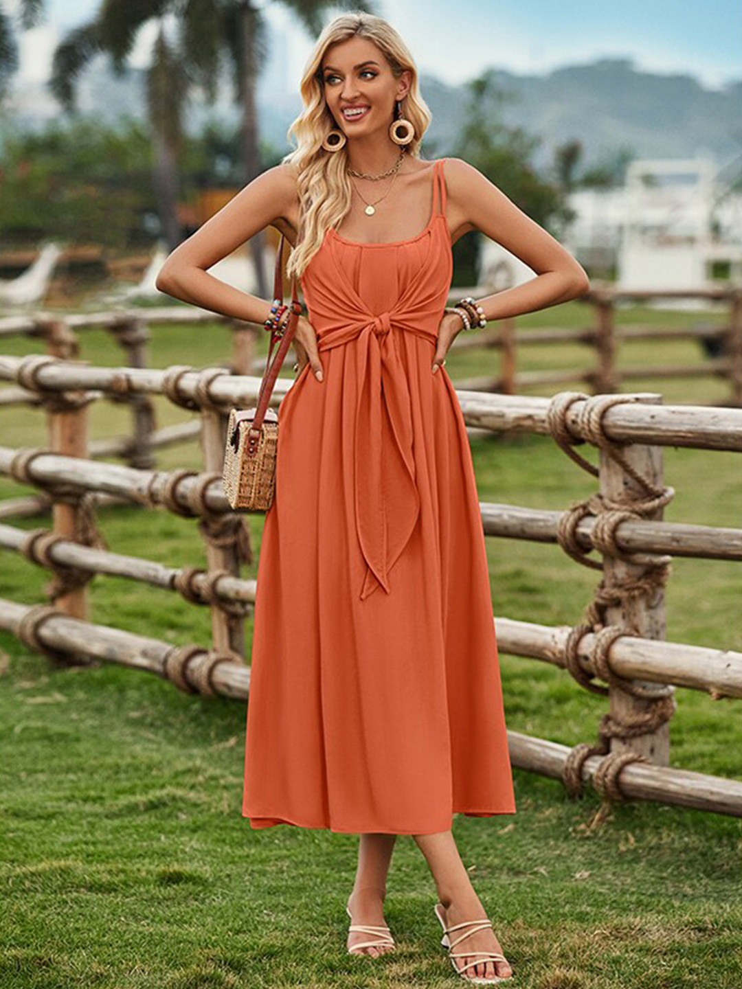 StyleCast x Revolte Orange Midi A-Line Dress