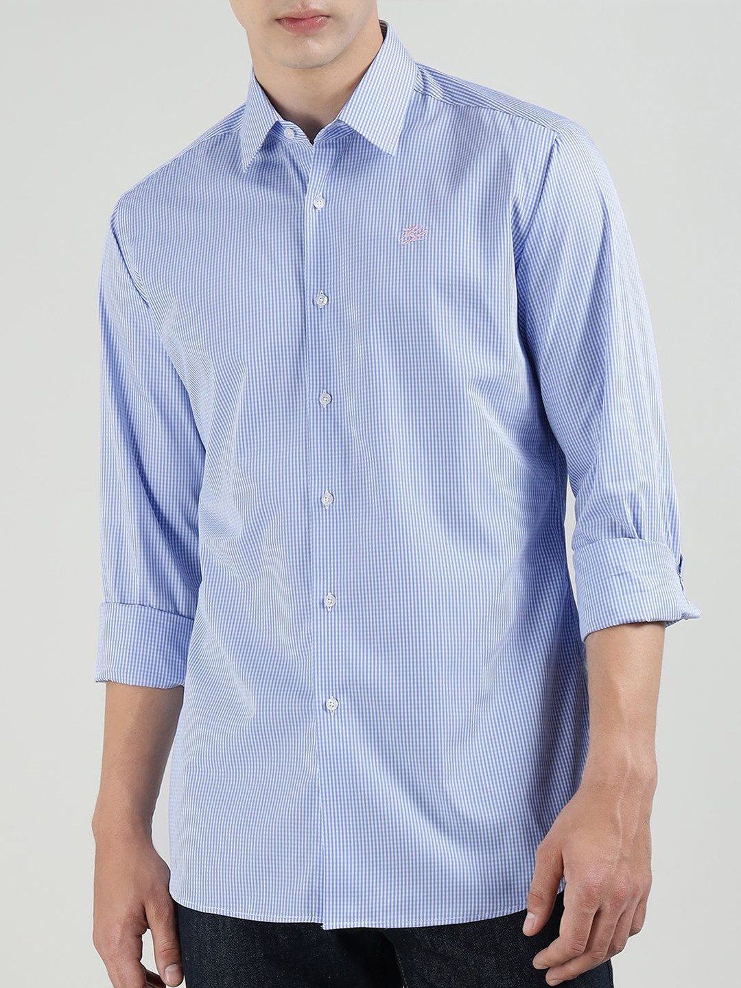 Karl Lagerfeld Slim Fit Checked Spread Collar Cotton Casual Shirt