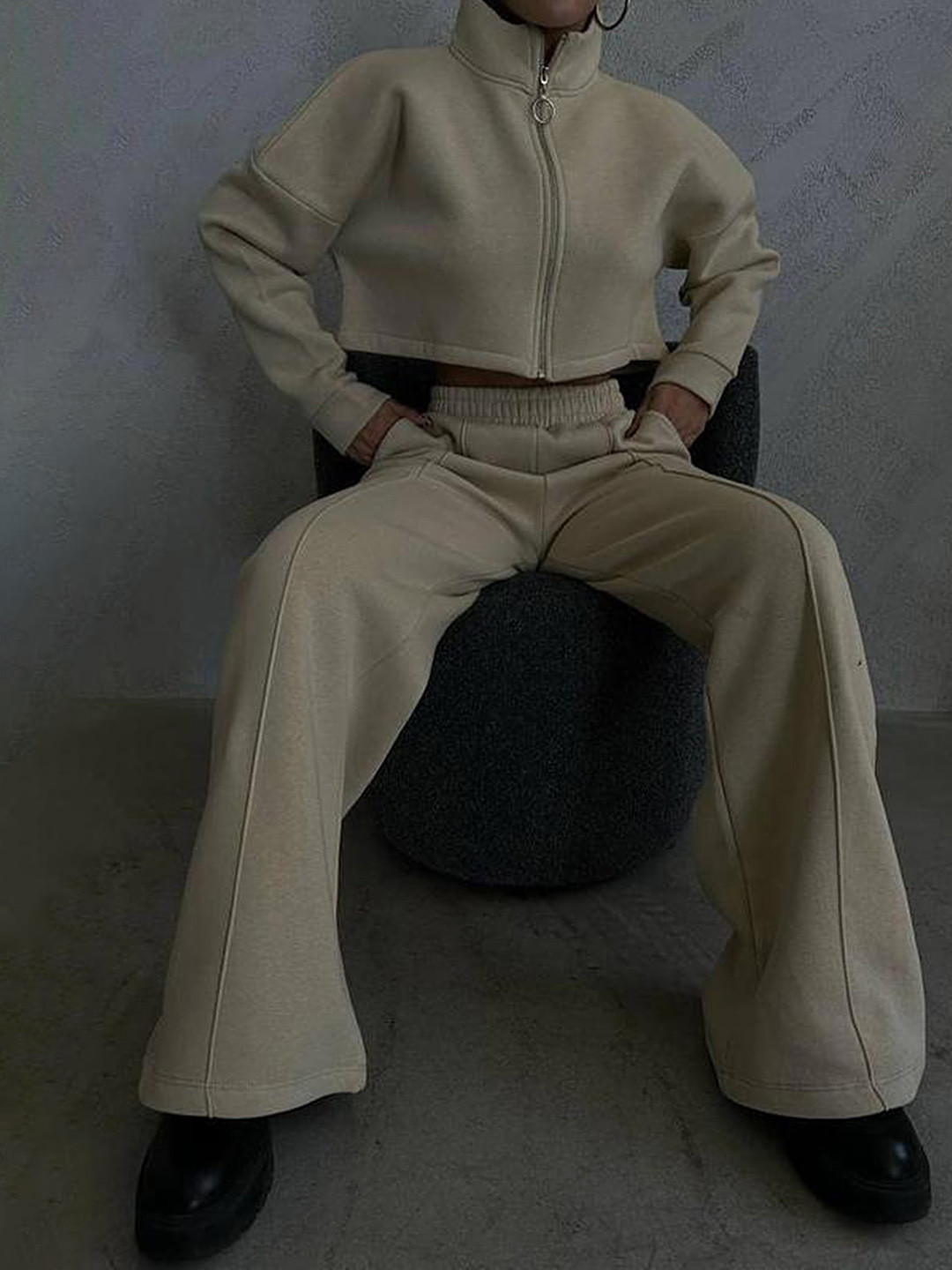 LULU & SKY Mock Collar Cropped Sweatshirt With Trousers