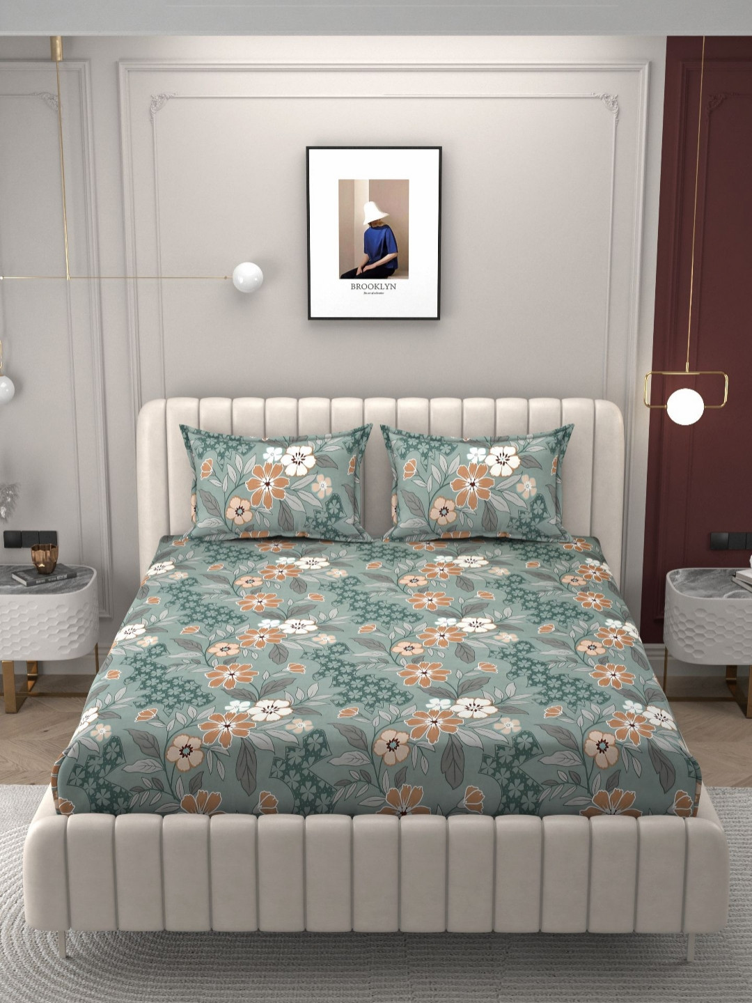 Bromwick Coffee Brown Floral Microfiber 250 TC Queen Superfine Bedsheet with 2 Pillow Covers-100 x 90 inches