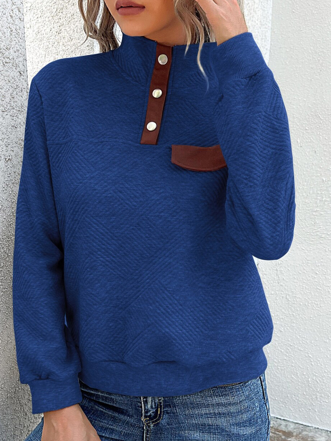 StyleCast Navy Blue Turtle Neck Self Design Sweatshirt