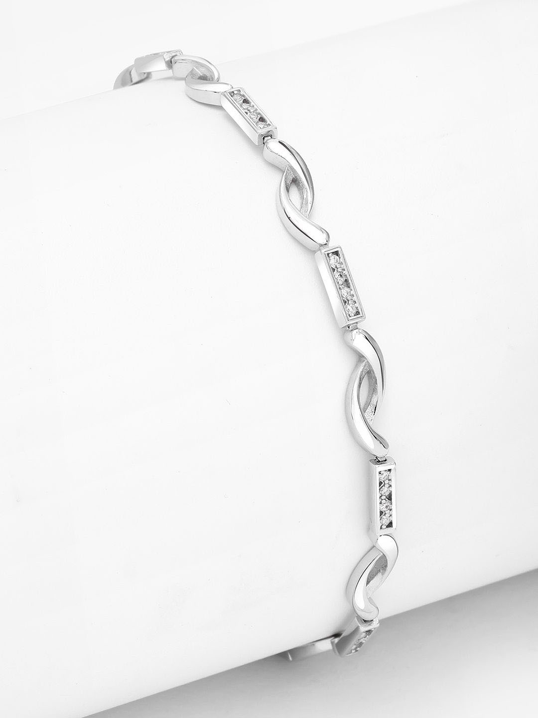 Tweov Jewels 925 Sterling Silver Rhodium-Plated CZ Studded Multi Link Chain Bracelet