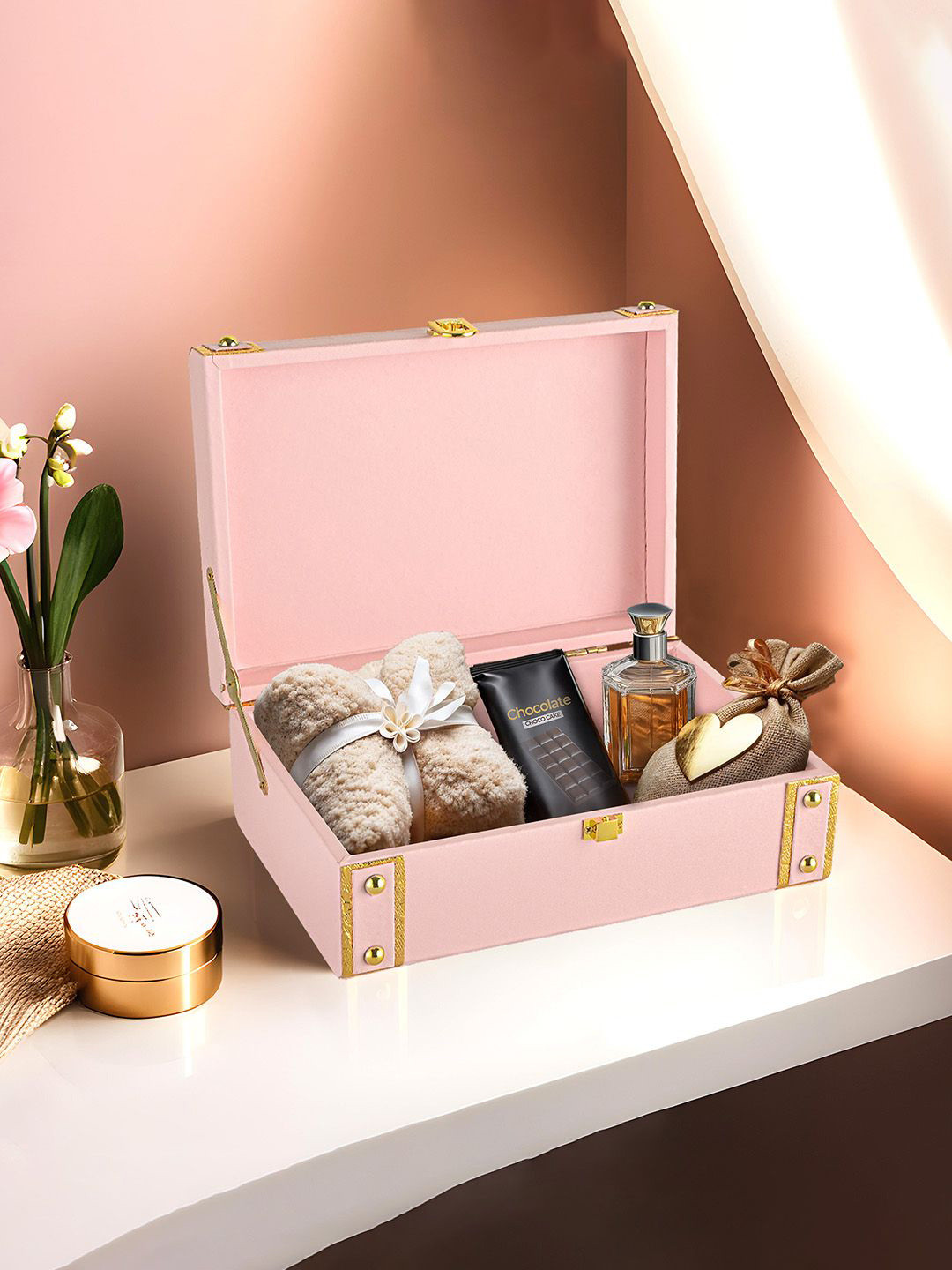 Kuber Industries Pink & Gold-Toned Jewellery Organiser With Lock