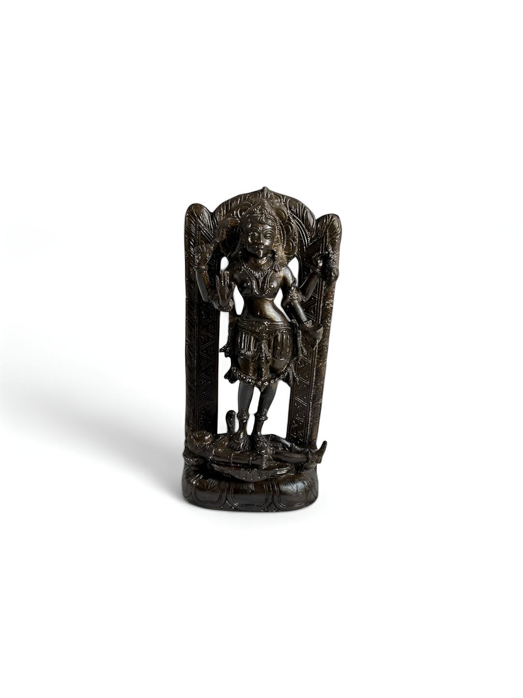 Taurrus Divine Maa Kali Brown Metal Metallic Prayer Room Medium Showpiece - 11.8 Inches