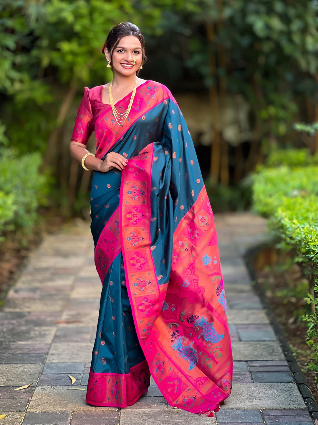 Miter Ethnic Motifs Zari Paithani Saree