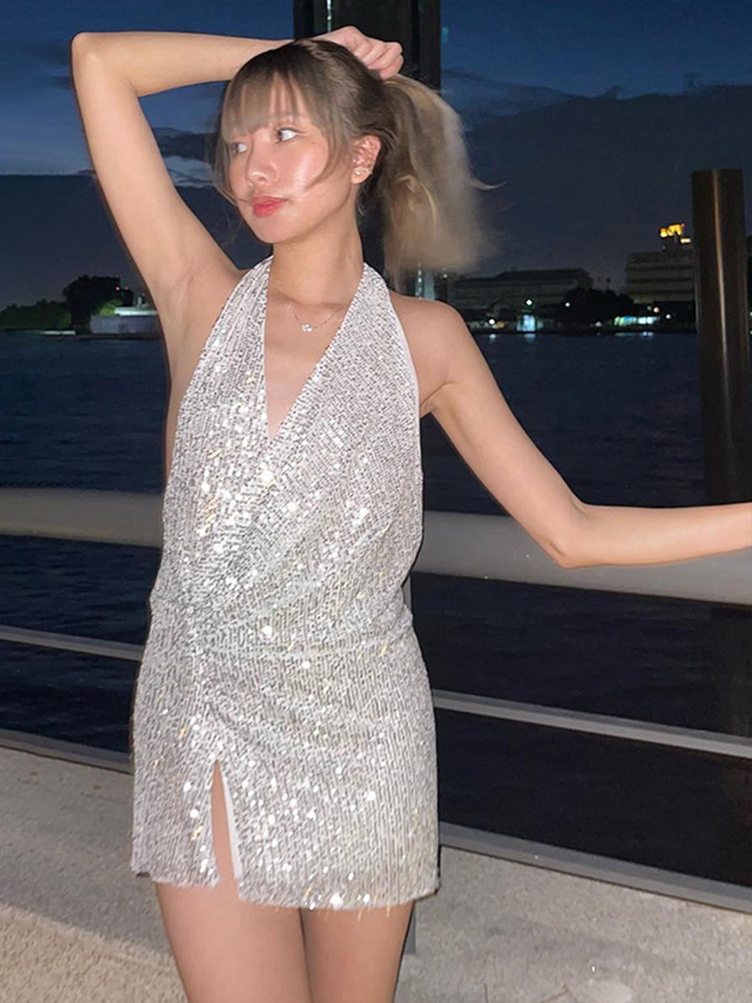 LULU & SKY White Embellished Sequined Mini Dress