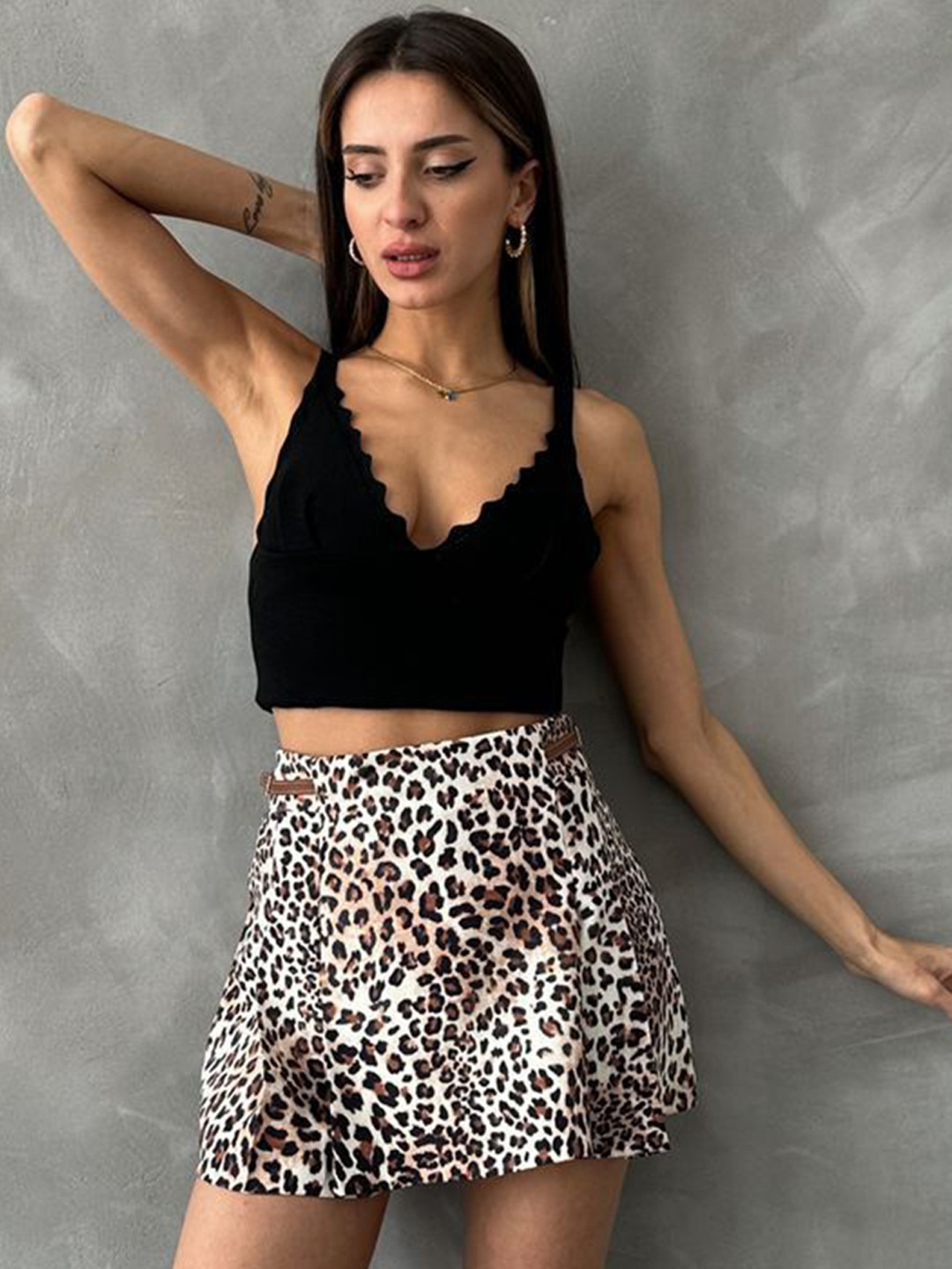 Zwankee Leopard Printed Skorts Mini Skirt