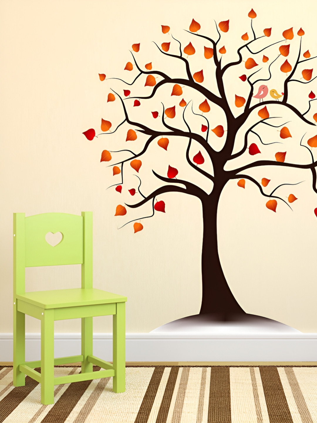 LANSTICK Black & Brown Tree With Love Birds Printed Self-Adhesive WallStickers