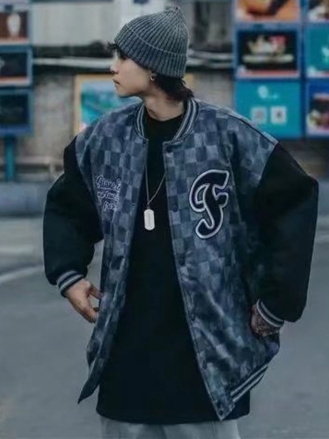 KPOP Men Checked Open Front Jacket