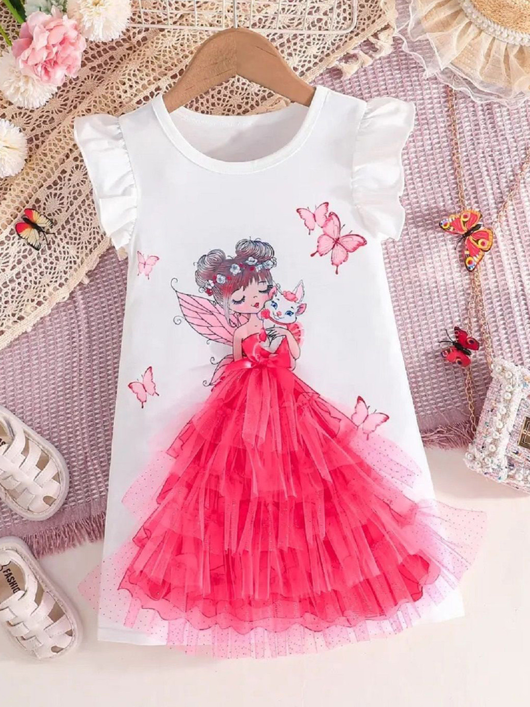 White World Graphic Print A-Line Dress