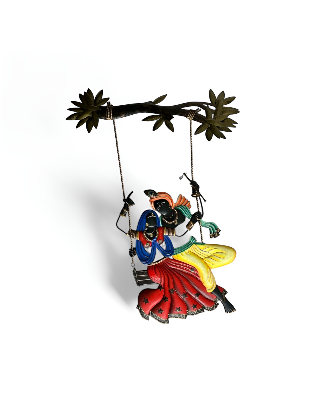 Taurrus Radha Krishna Jhula Blue Metal Glossy Prayer Room Medium Showpiece -